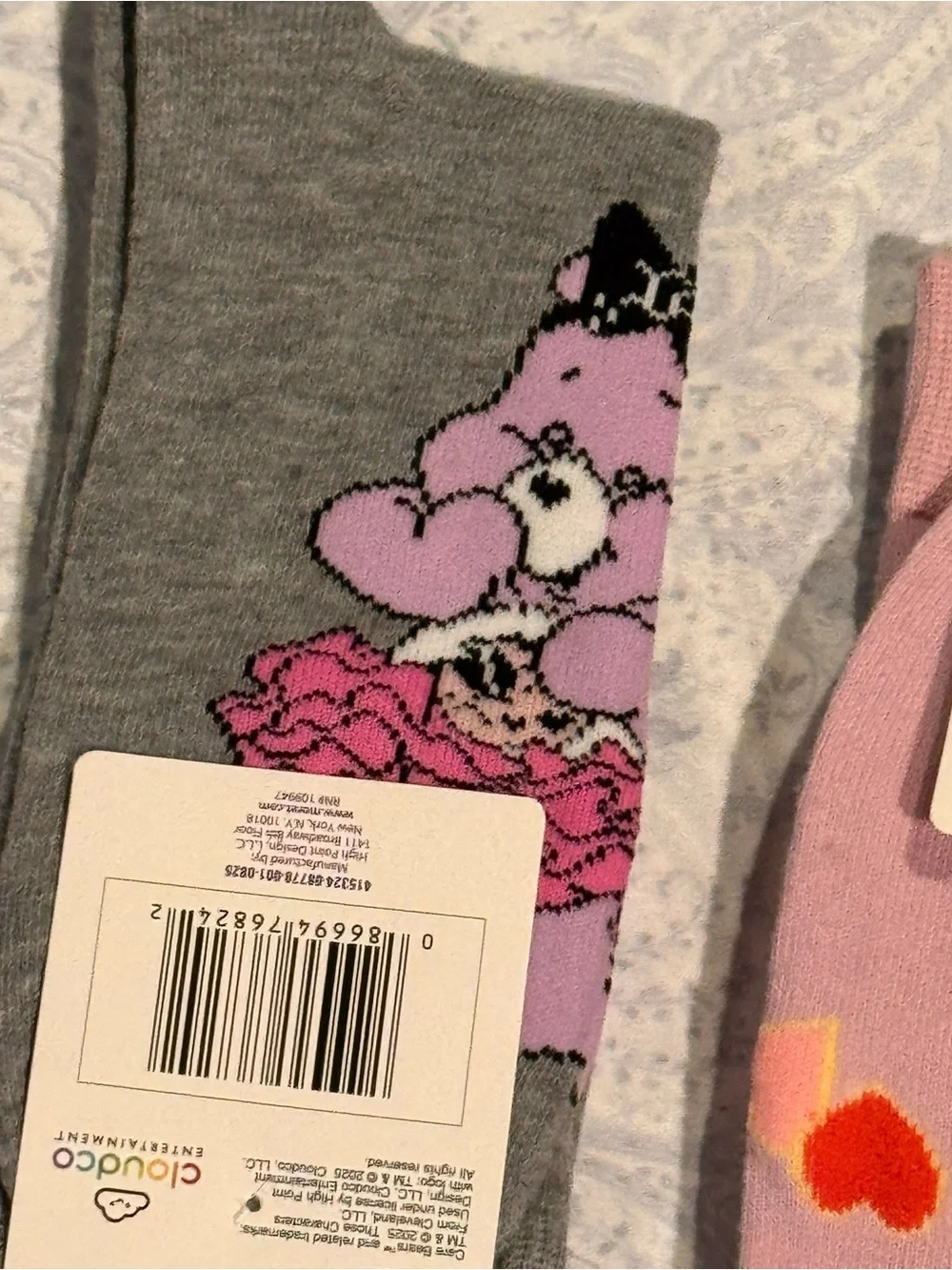 Care Bears Crew Socks – Pink & Gray Duo with Bear Graphics